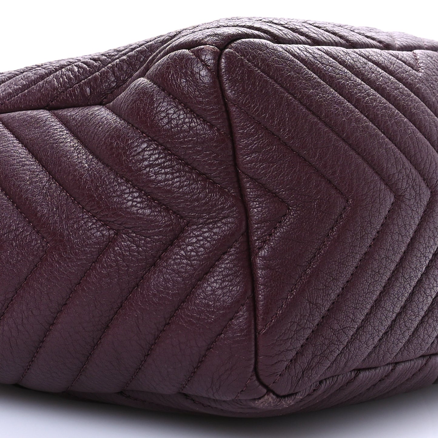 Deerskin Chevron Medium CC Chain Bucket Drawstring Bag Burgundy