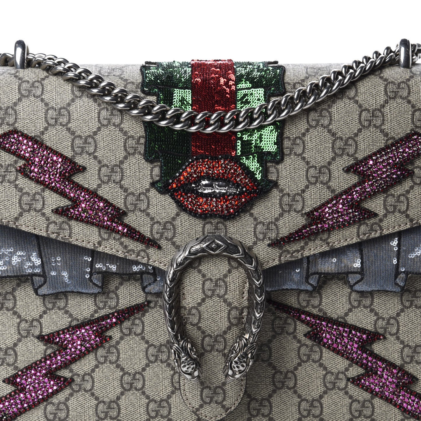 GG Supreme Monogram Lightning Embroidered Medium Dionysus Shoulder Bag Beige