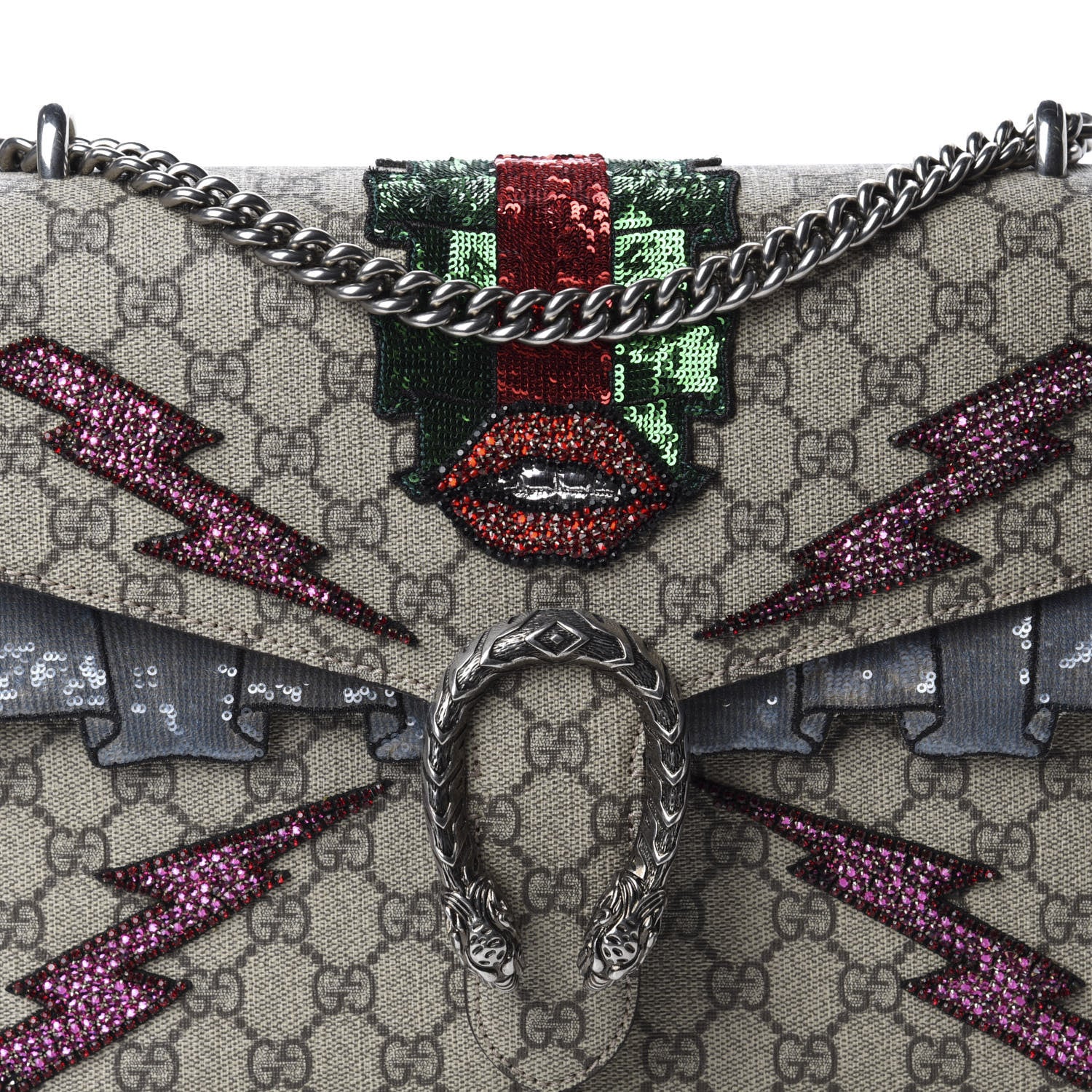 Gucci GG Supreme Monogram Lightning Embroidered Medium Dionysus Shoulder Bag Beige 10 of 10