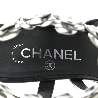 Chanel Lambskin Patent Camellia Ankle Strap Sandals 39 Black 6 of 8