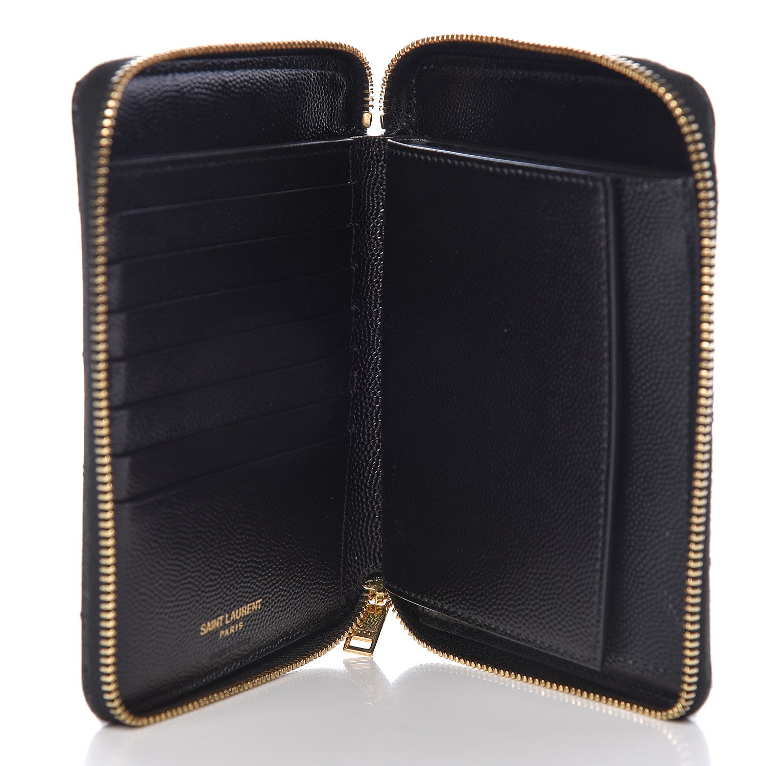 Saint Laurent Grain De Poudre Matelasse Chevron Monogram Compact Zip Around Wallet Black 5 of 8