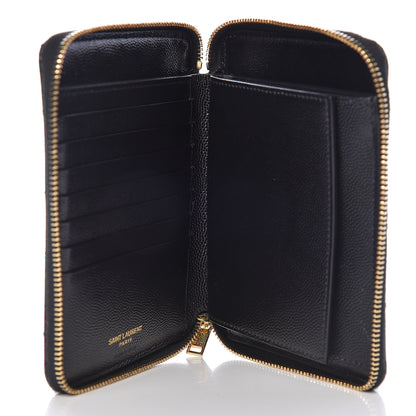 Saint Laurent Grain De Poudre Matelasse Chevron Monogram Compact Zip Around Wallet Black 5 of 8