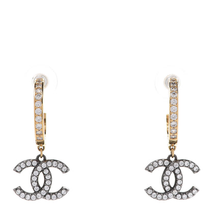 Chanel Crystal Lock Symbols CC Hoop Drop Earrings Gold Ruthenium 1 of 5