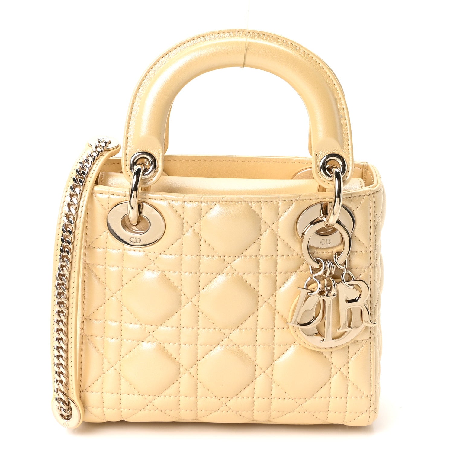 Christian Dior Iridescent Metallic Lambskin Cannage Mini Lady Dior Soft Yellow 1 of 10