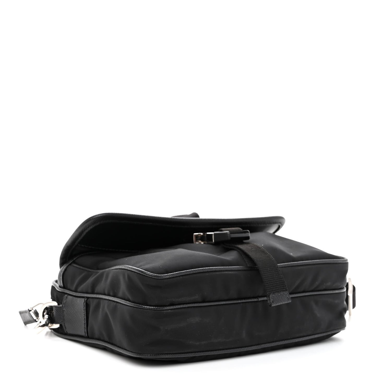 Re-Nylon Saffiano Pocket Single Snap Buckle Shoulder Bag Black