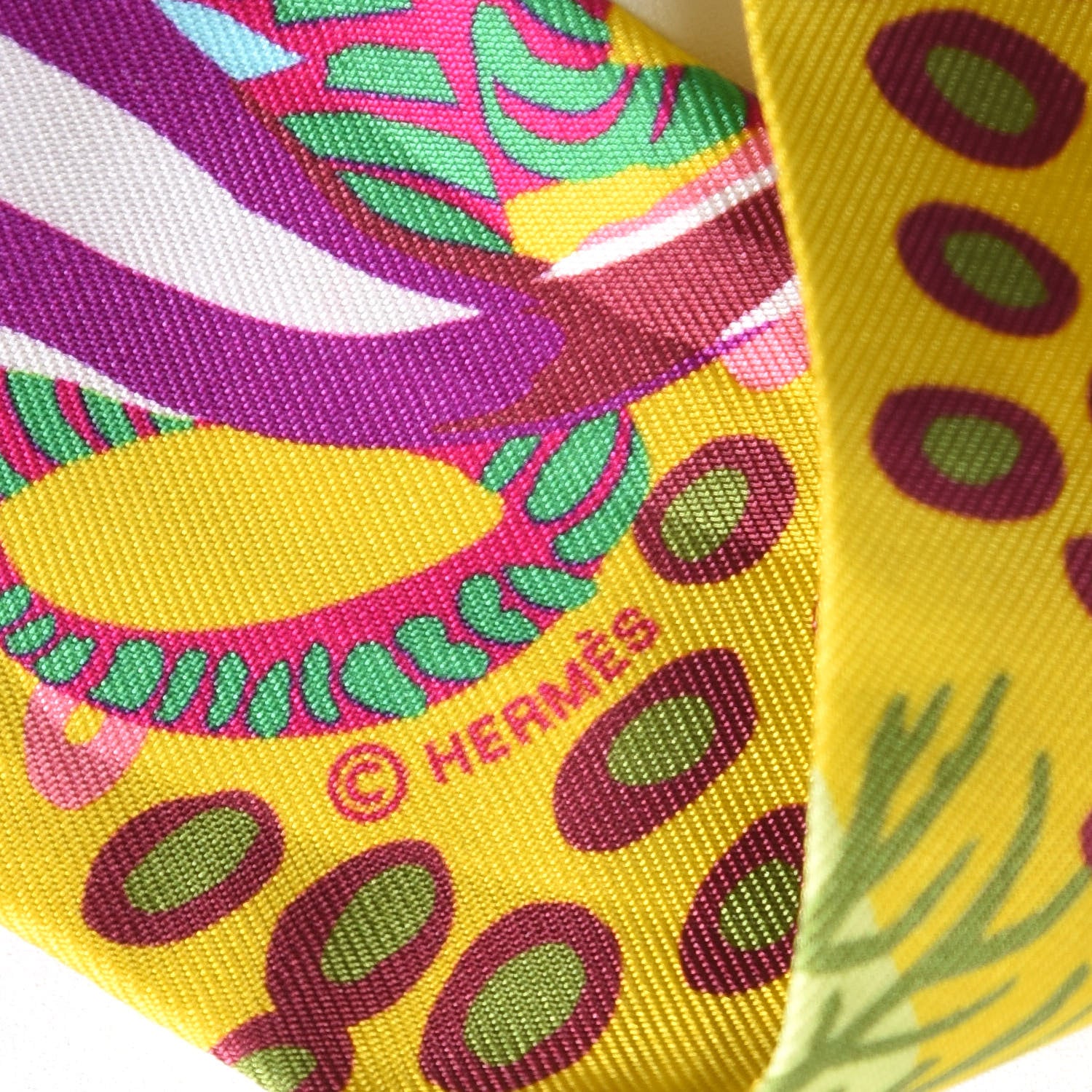 Hermes Silk Under The Waves Twilly Bleu Azur Jaune Fuchsia 6 of 6