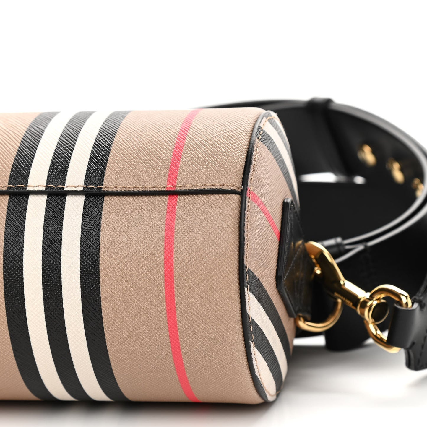 E-Canvas Calfskin Stripe Icon Barrel Bag Archive Beige