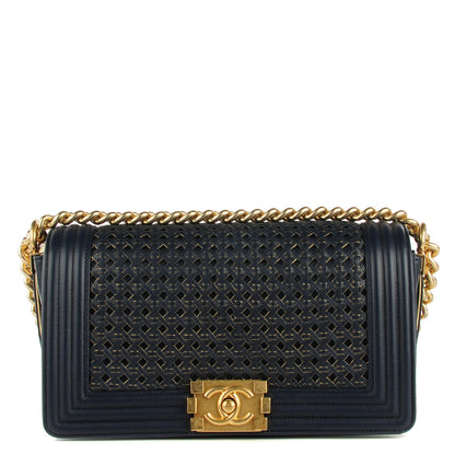 Chanel Braided Sheepskin Medium Boy Reverso Flap Navy Blue 1 of 7