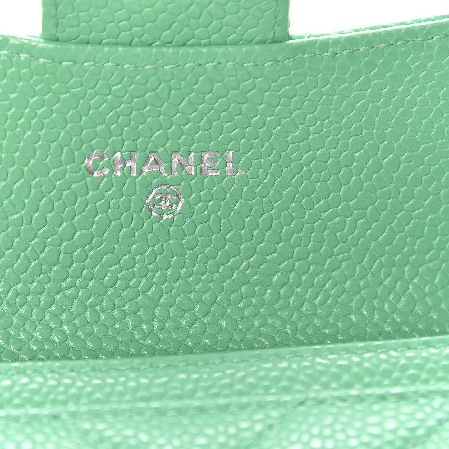 Caviar Chevron Quilted Flap Card Holder Green