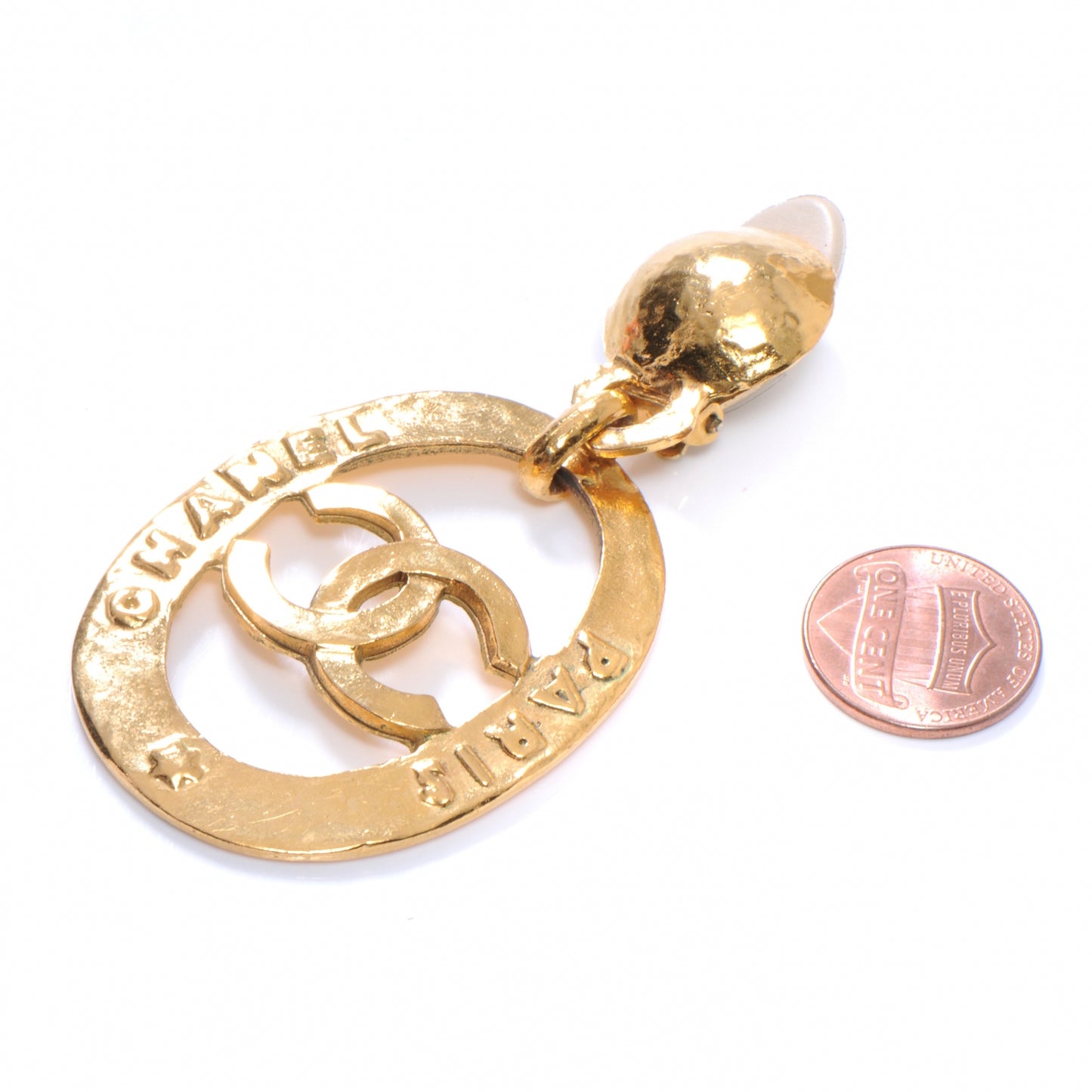 CC Oval Dangle Clip On Earrings Gold