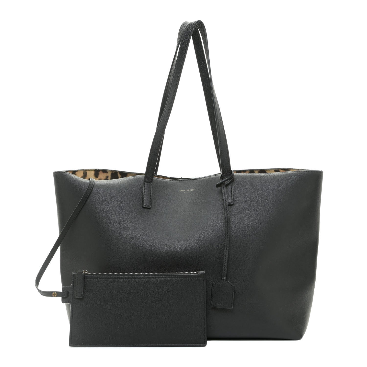 Saint Laurent Calfskin Large Leopard Print Shopping Tote Black 1 of 15