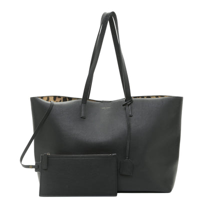 Saint Laurent Calfskin Large Leopard Print Shopping Tote Black 1 of 15
