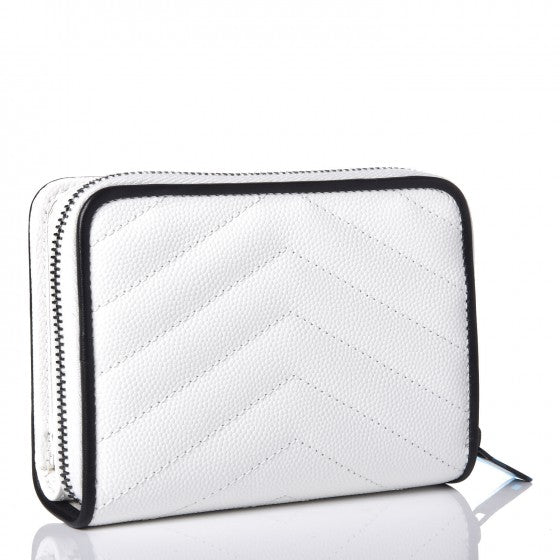 Grain De Poudre Matelasse Chevron Monogram Compact Zip Around Wallet Optical White Black