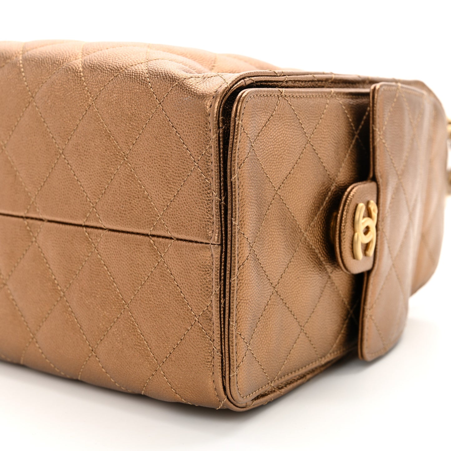 Metallic Caviar Quilted Small Chanel 25 Handbag Bronze
