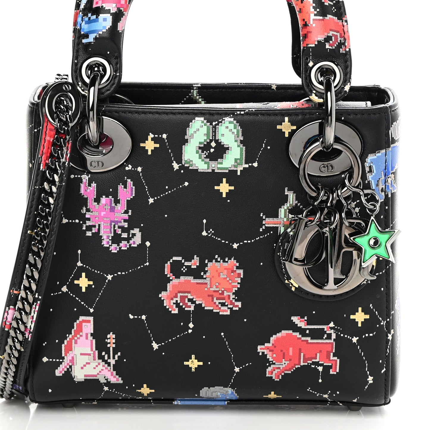 Calfskin Pixel Zodiac Mini Lady Dior Black Multicolor