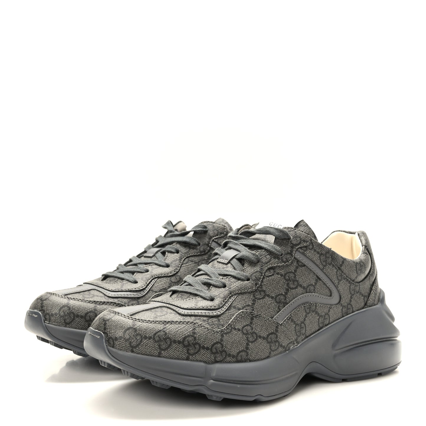GG Supreme Monogram Apollo Calfskin Mens Rhyton Sneakers 8 Grey Black Graphite Grey