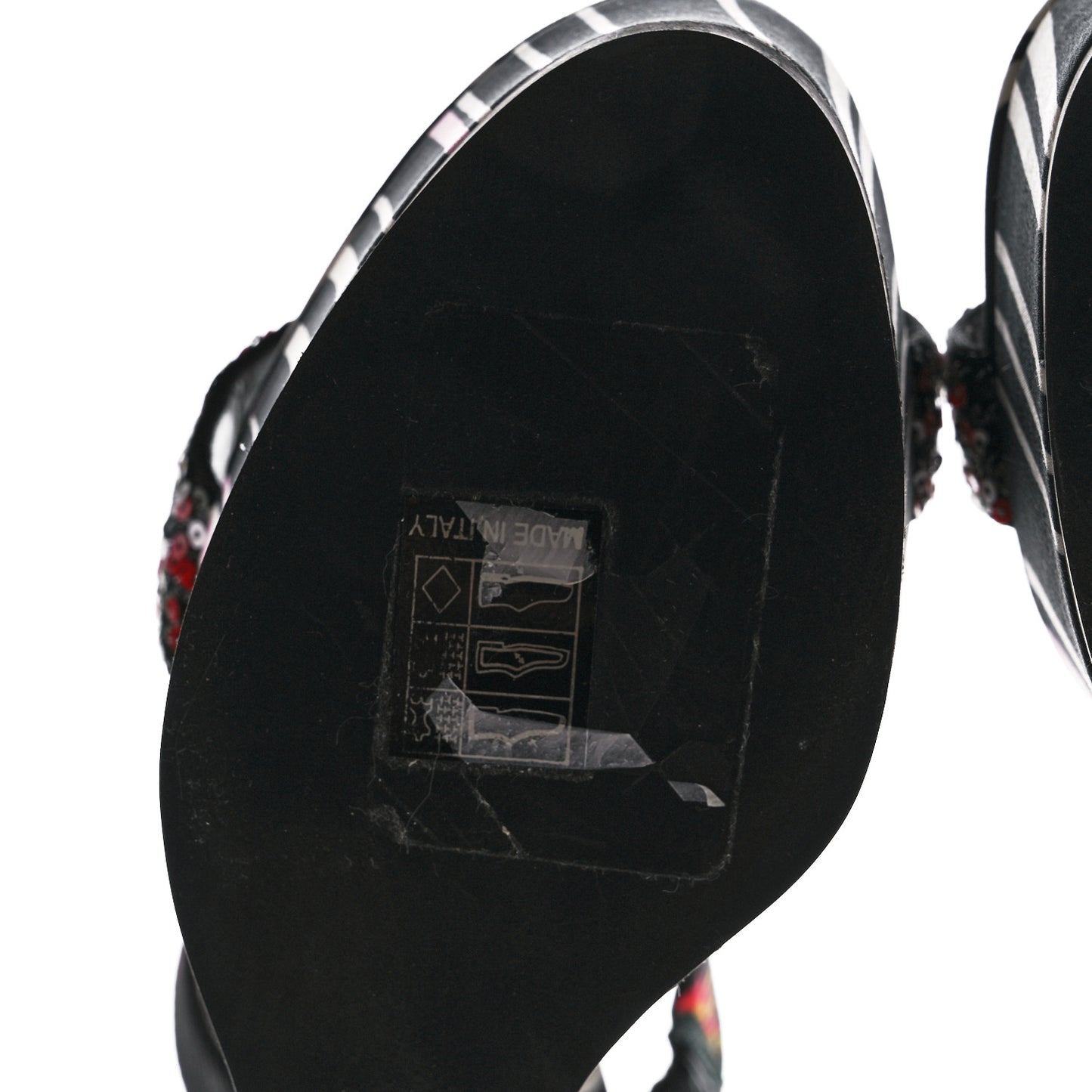 Satin Sequined Striped CD Platform Sandal 39.5 Black Multicolor