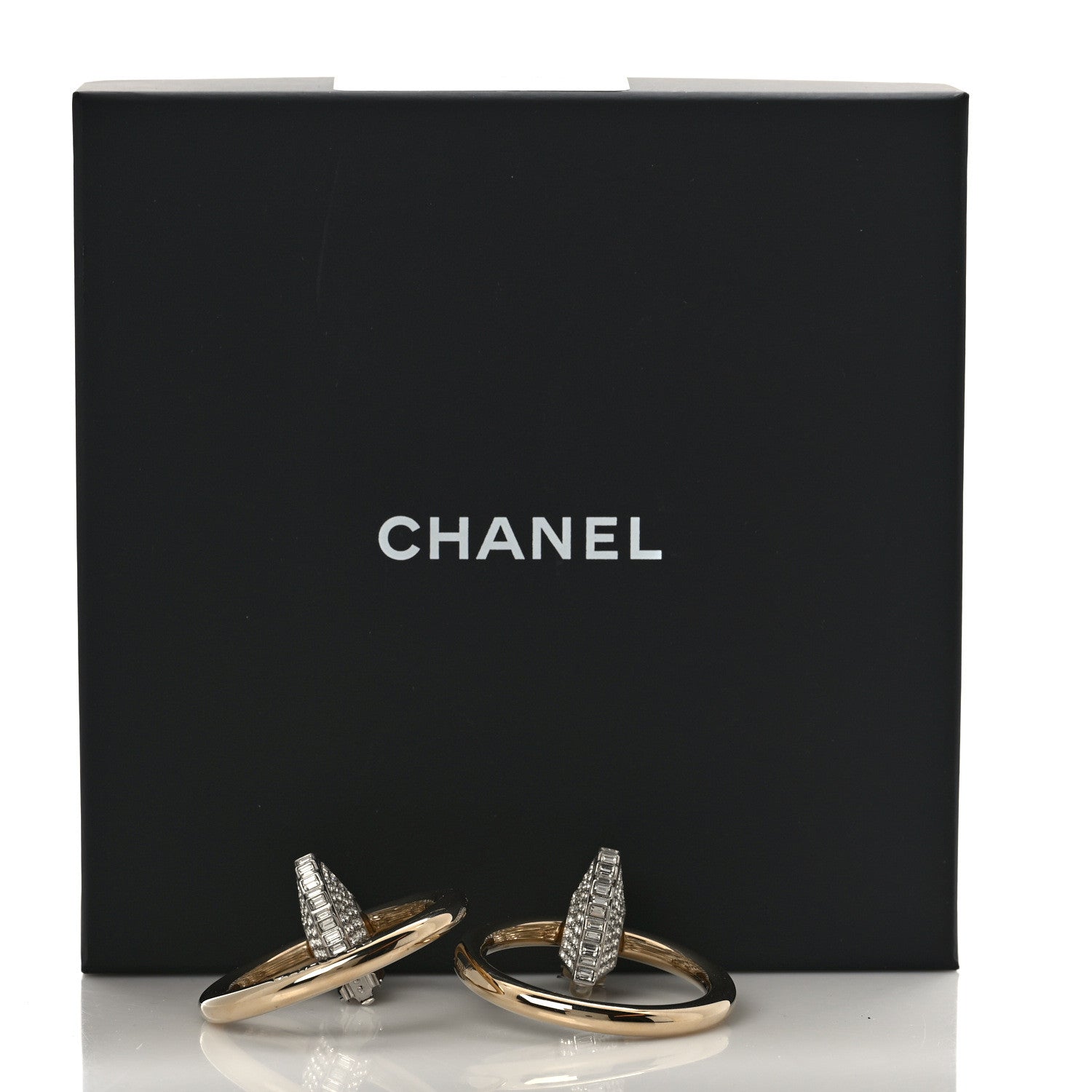 Chanel Baguette Crystal Hoop Clip On Earrings Gold 5 of 5