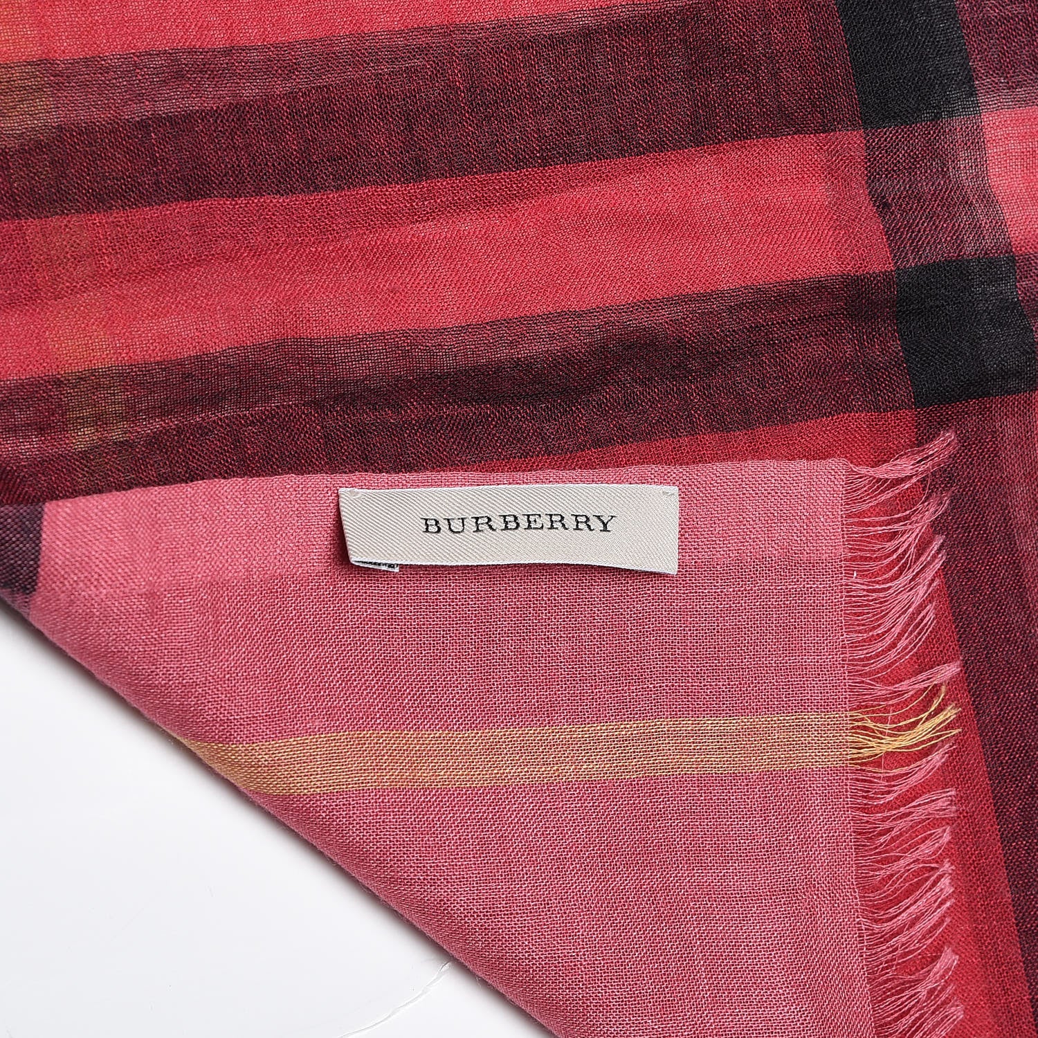 Burberry Wool Silk Gauze Ombre Giant Check Scarf Coral Pink 4 of 4