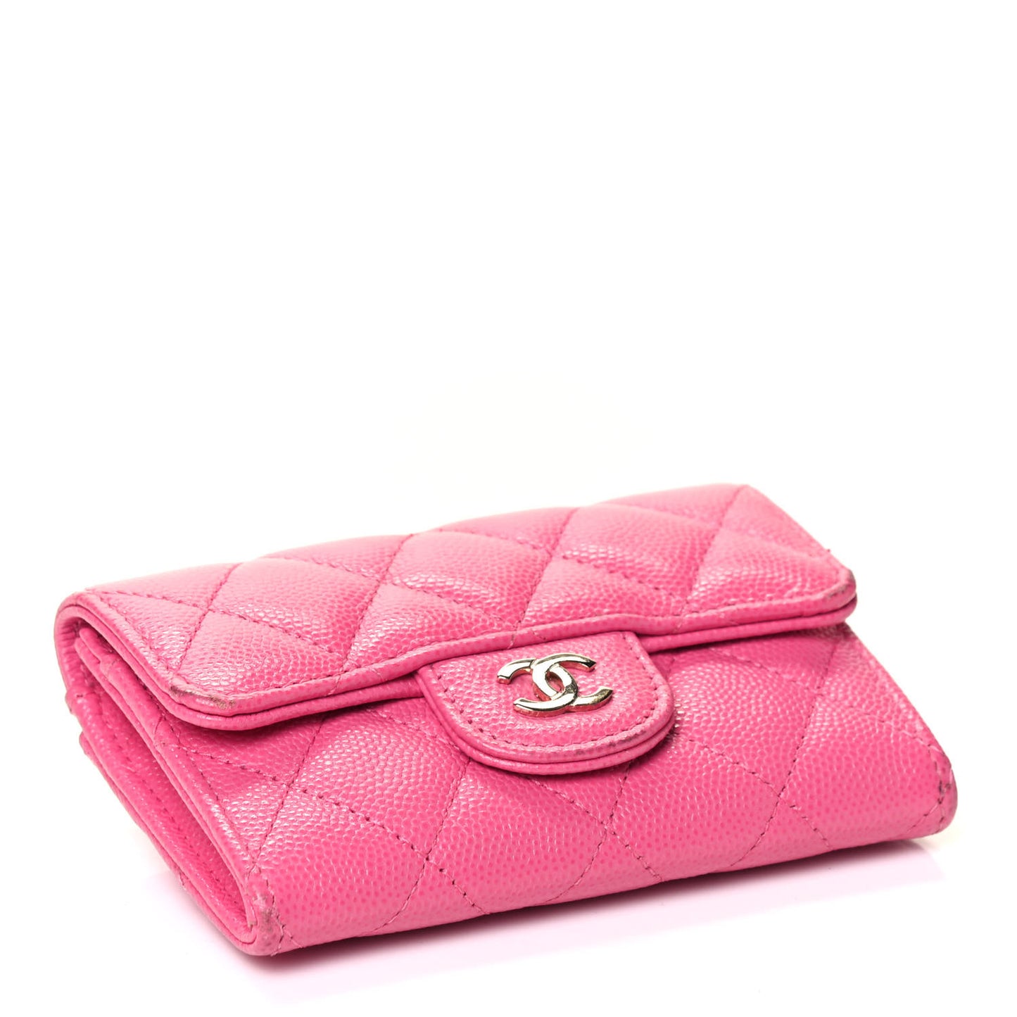 Caviar Quilted Flap Card Holder Wallet Pink