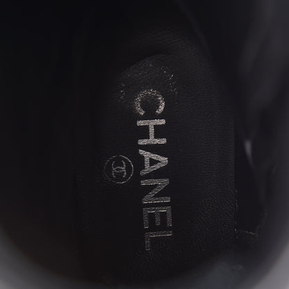Chanel Tweed Calfskin Patent Cap Toe CC High Boots 39 Black Navy White 9 of 13