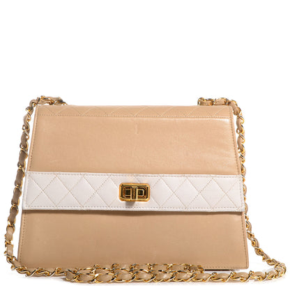 Chanel Lambskin Quilted Trapezoid Shoulder Flap Bag Beige White 1 of 10