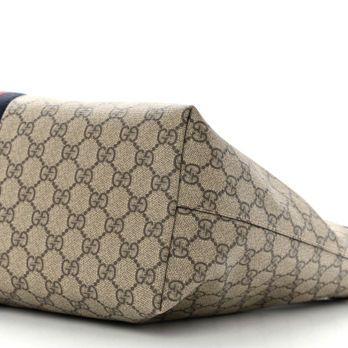 GG Supreme Monogram Textured Dollar Calfskin Web Medium Ophidia Shopping Tote Beige Ebony Mystic White