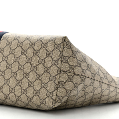 Gucci GG Supreme Monogram Textured Dollar Calfskin Web Medium Ophidia Shopping Tote Beige Ebony Mystic White 12 of 16