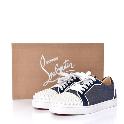 Christian Louboutin Denim Velours Spikes Vieira Flat Sneakers 38 Navy Latte 9 of 9