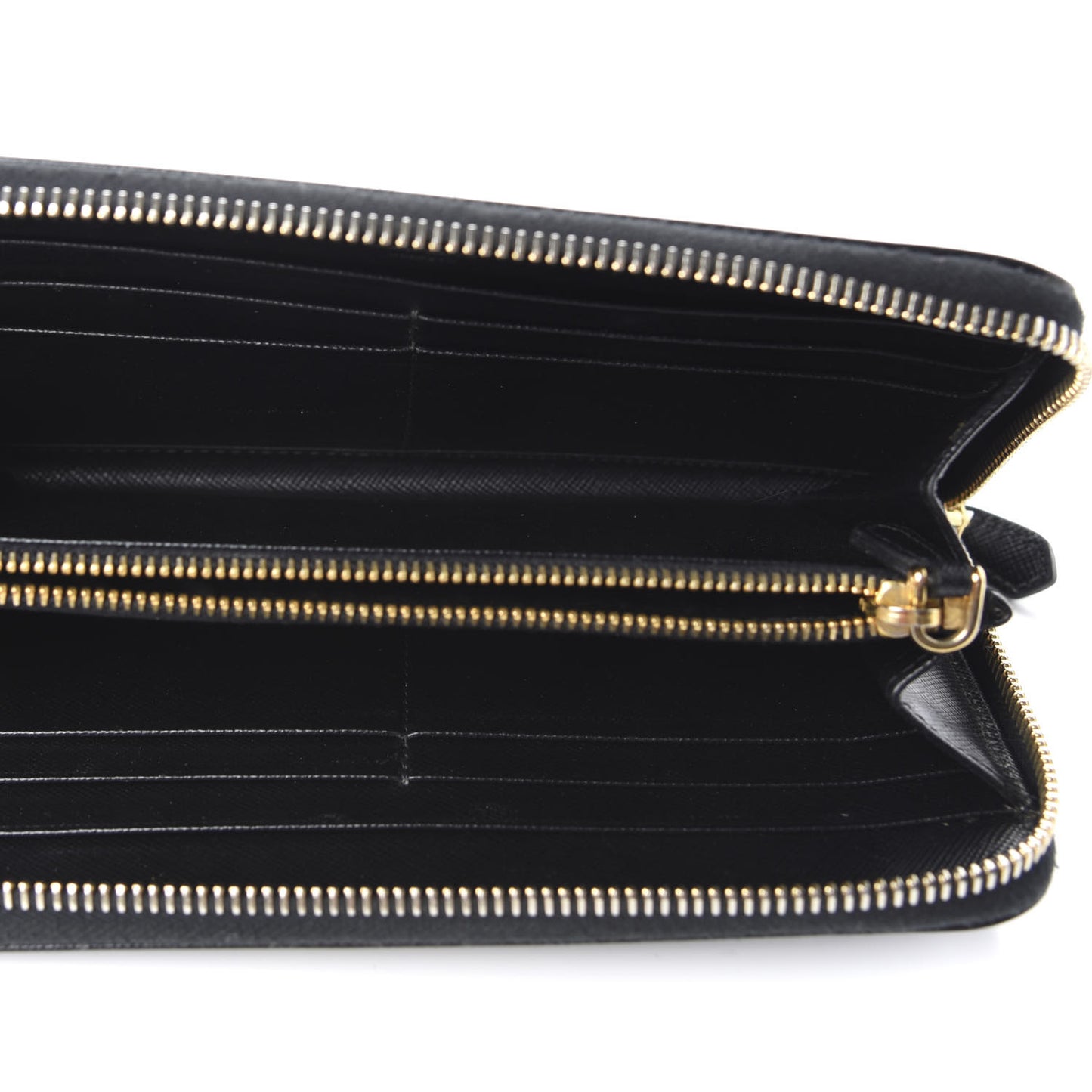 Saffiano Triangle Zip Around Wallet Black