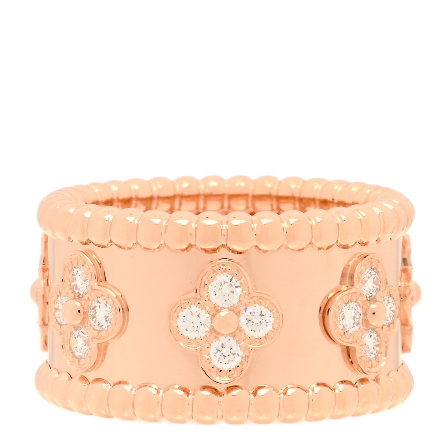 Van Cleef & Arpels 18K Rose Gold Diamond Small Perlee Clovers Ring 48/4.5 1 of 4