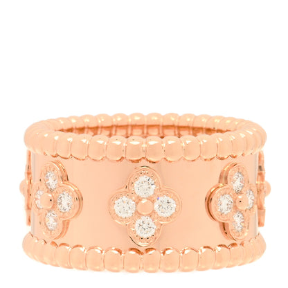 Van Cleef & Arpels 18K Rose Gold Diamond Small Perlee Clovers Ring 48/4.5 1 of 4