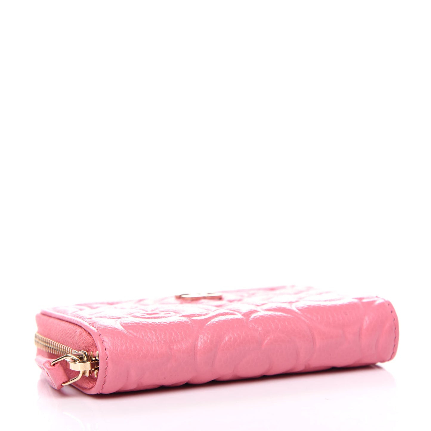 Caviar Camellia Embossed Zip Coin Purse Light Pink