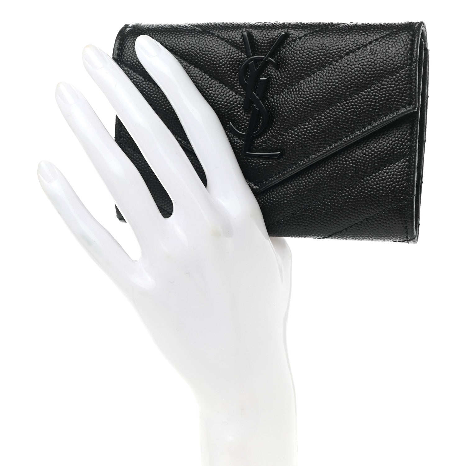 Saint Laurent Grain De Poudre Matelasse Chevron Small Monochrome Monogram Envelope Wallet Black 2 of 8