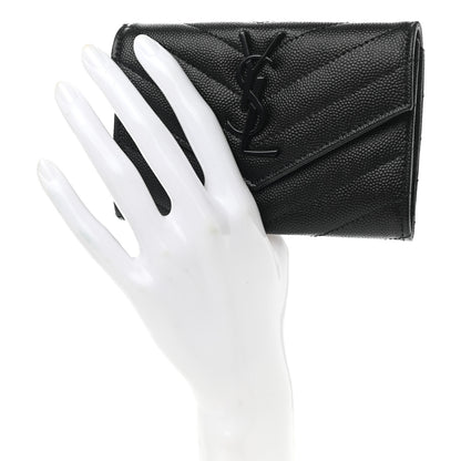 Saint Laurent Grain De Poudre Matelasse Chevron Small Monochrome Monogram Envelope Wallet Black 2 of 8