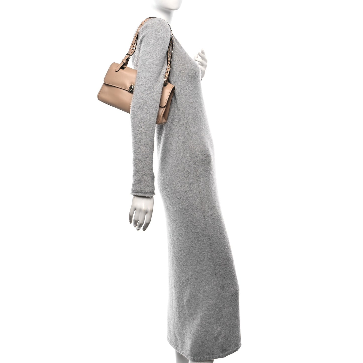 Vitello Rockstud Flip Lock Shoulder Flap Bag Beige
