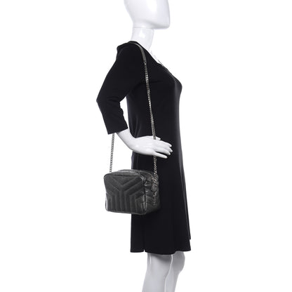 Saint Laurent Metallic Grain De Poudre Y Quilted Monogram Small Loulou Bowling Bag Gun Metal 2 of 9