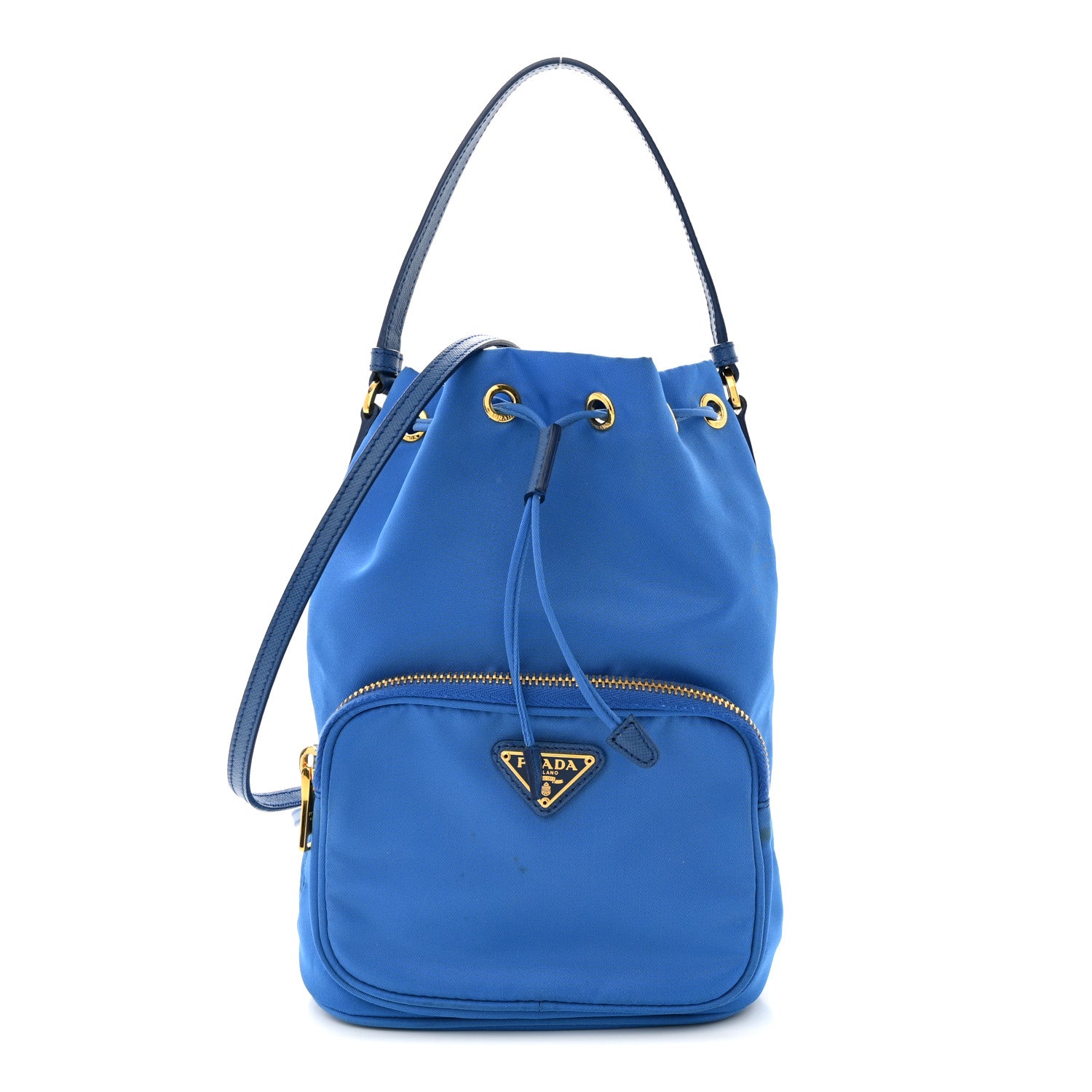 Prada Tessuto Nylon Saffiano Mini Bucket Crossbody Bag Azzurro 1 of 14