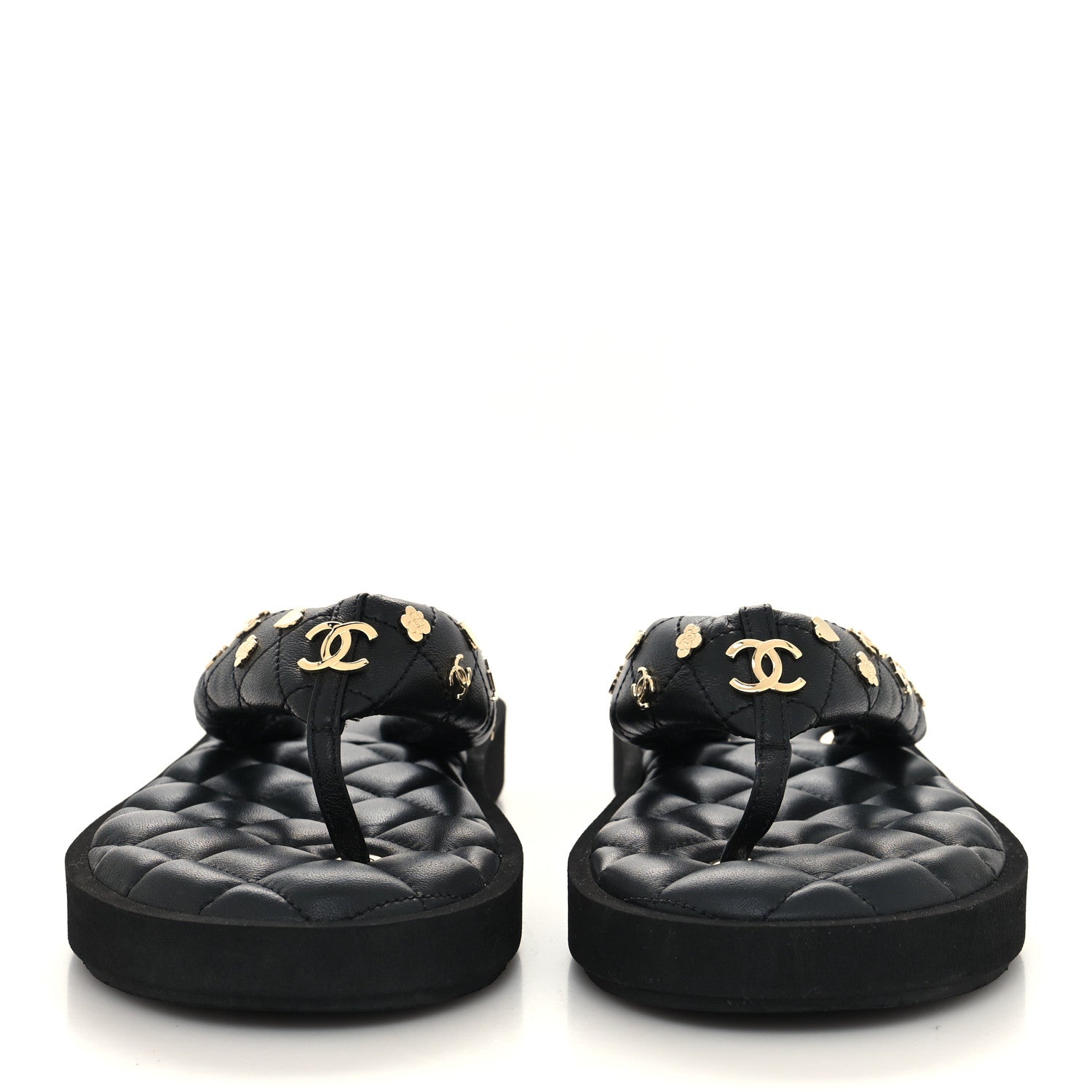 Chanel Lambskin Quilted Padded Charms Thong Sandals 40 Black 2 of 6