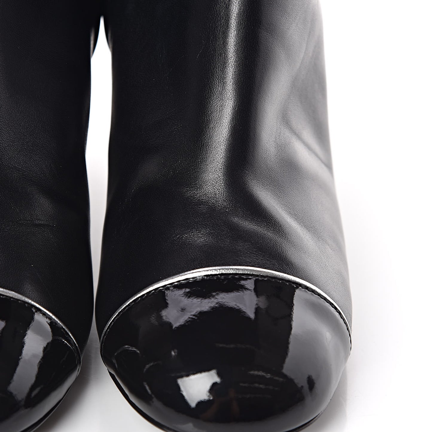 Lambskin Patent Calfskin Cap Toe Short Boots 37.5 Black