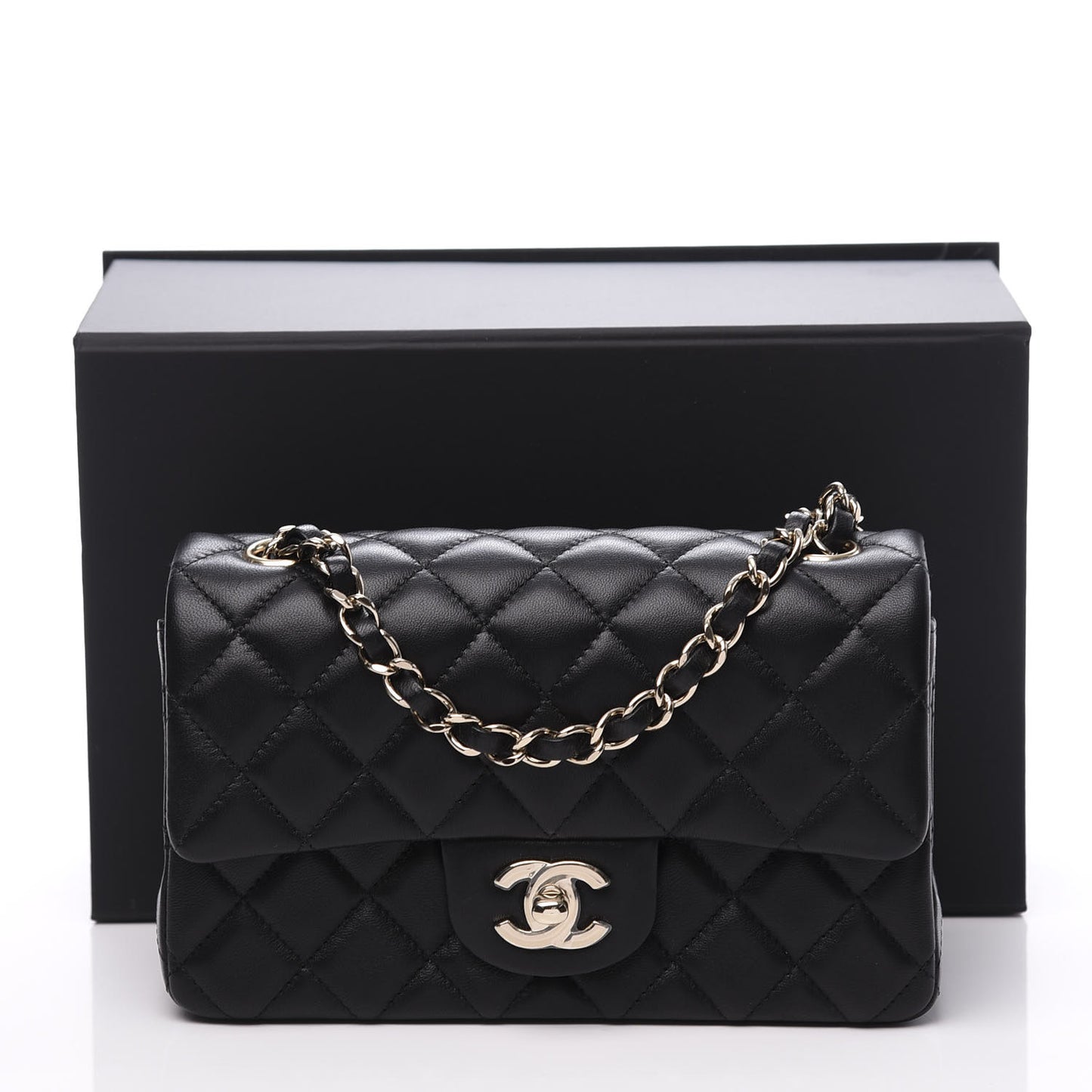 Lambskin Quilted Mini Rectangular Flap Black