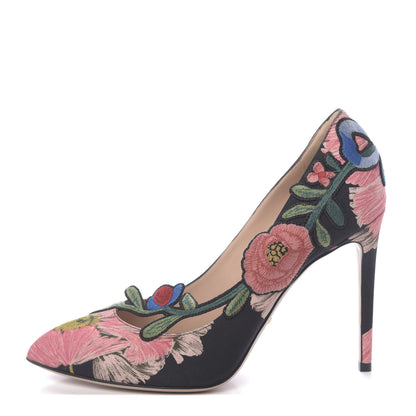 Gucci Canvas Flora Print Ophelia High Heel Pumps 40.5 Black Pink 1 of 9