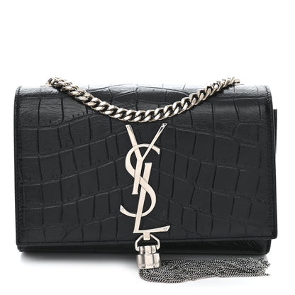 Saint Laurent Calfskin Crocodile Embossed Small Classic Monogram Kate Tassel Satchel Black 1 of 14