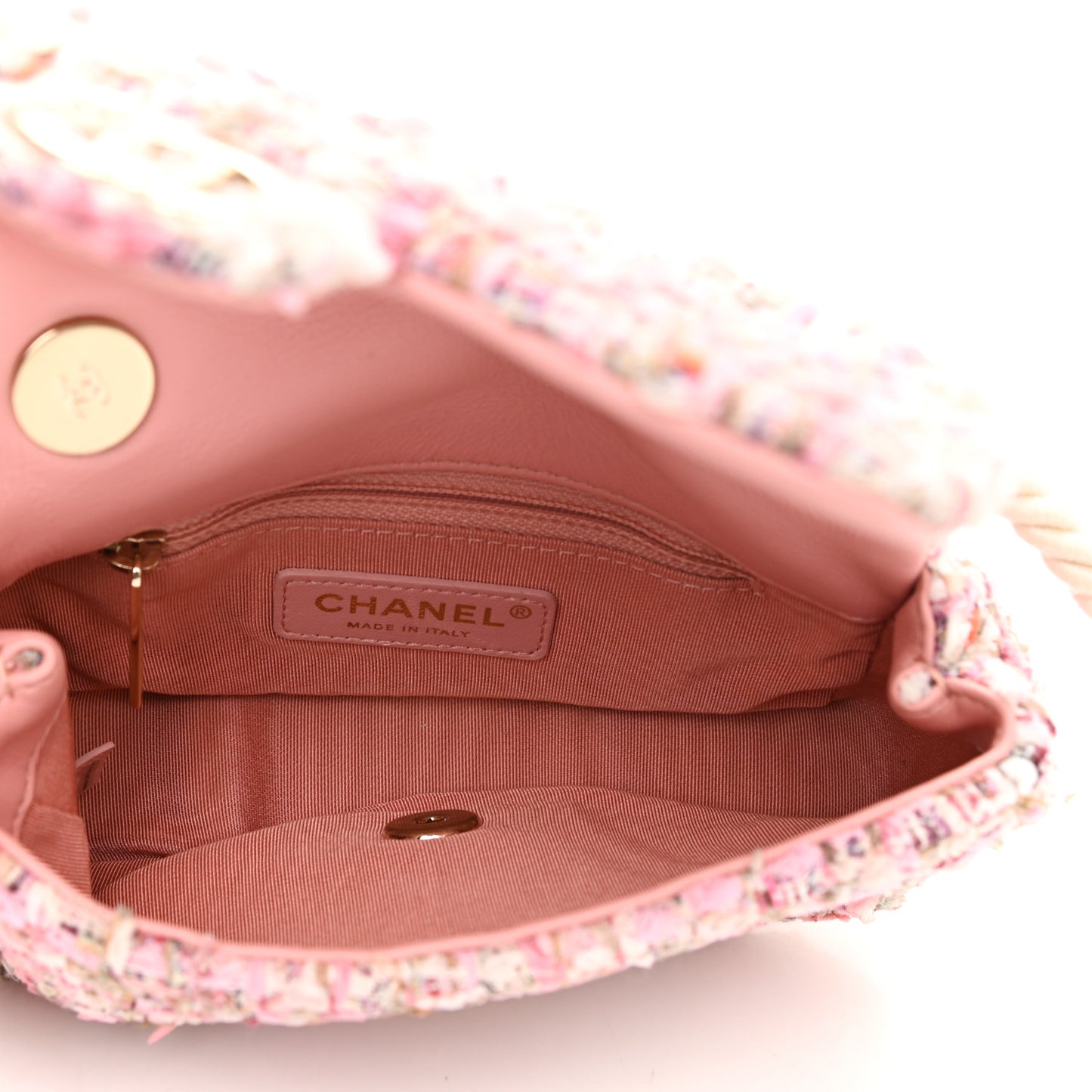 Tweed Mini Pearl Handle Flap Pink Beige Orange Ecru