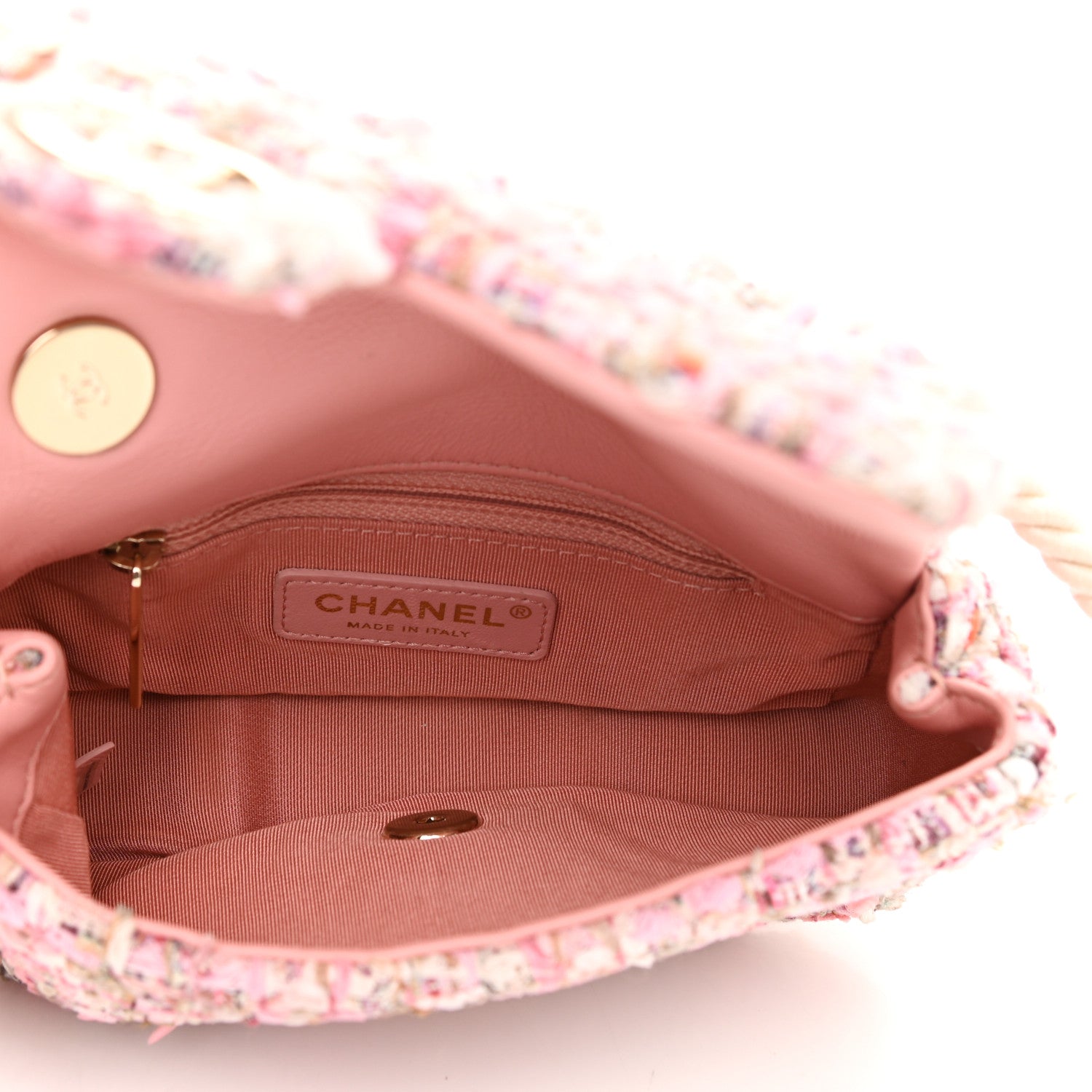 Chanel Tweed Mini Pearl Handle Flap Pink Beige Orange Ecru 5 of 11