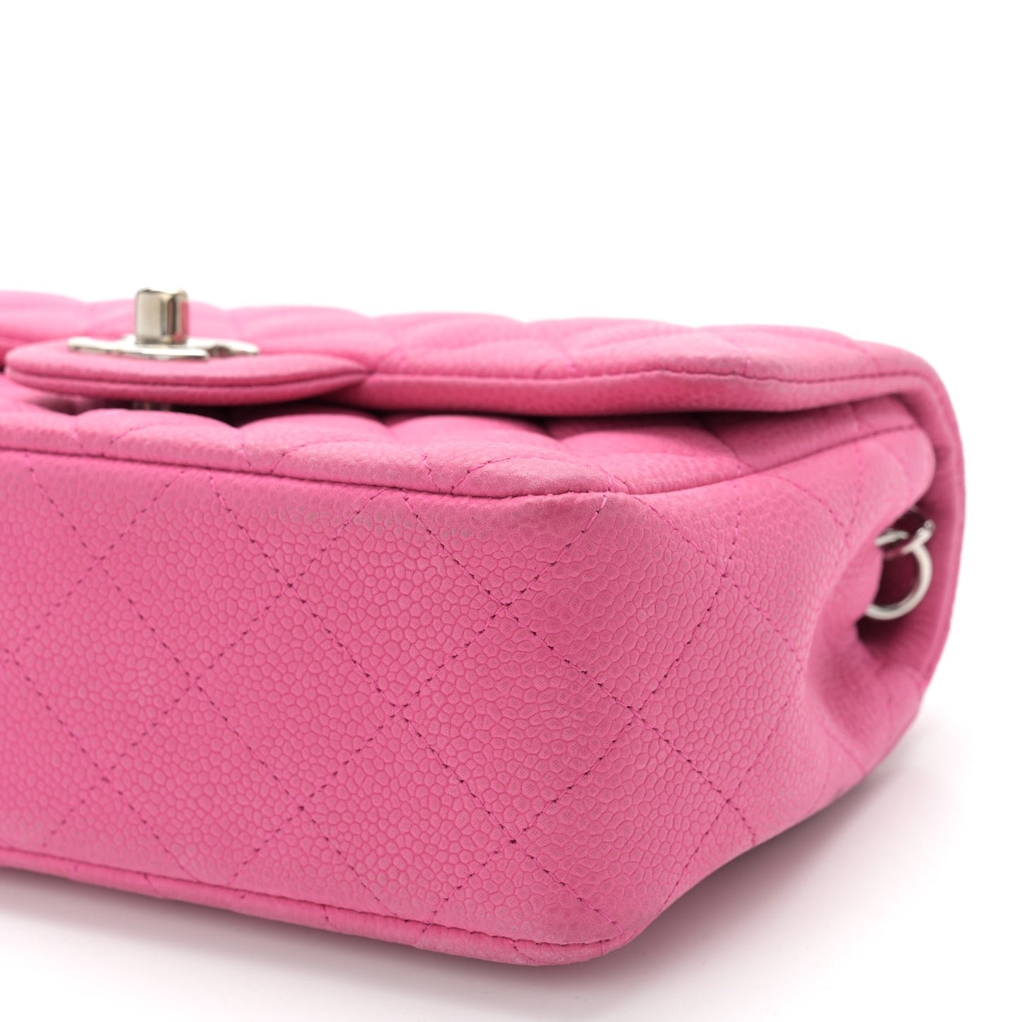 Iridescent Caviar Quilted Mini Rectangular Flap Pink