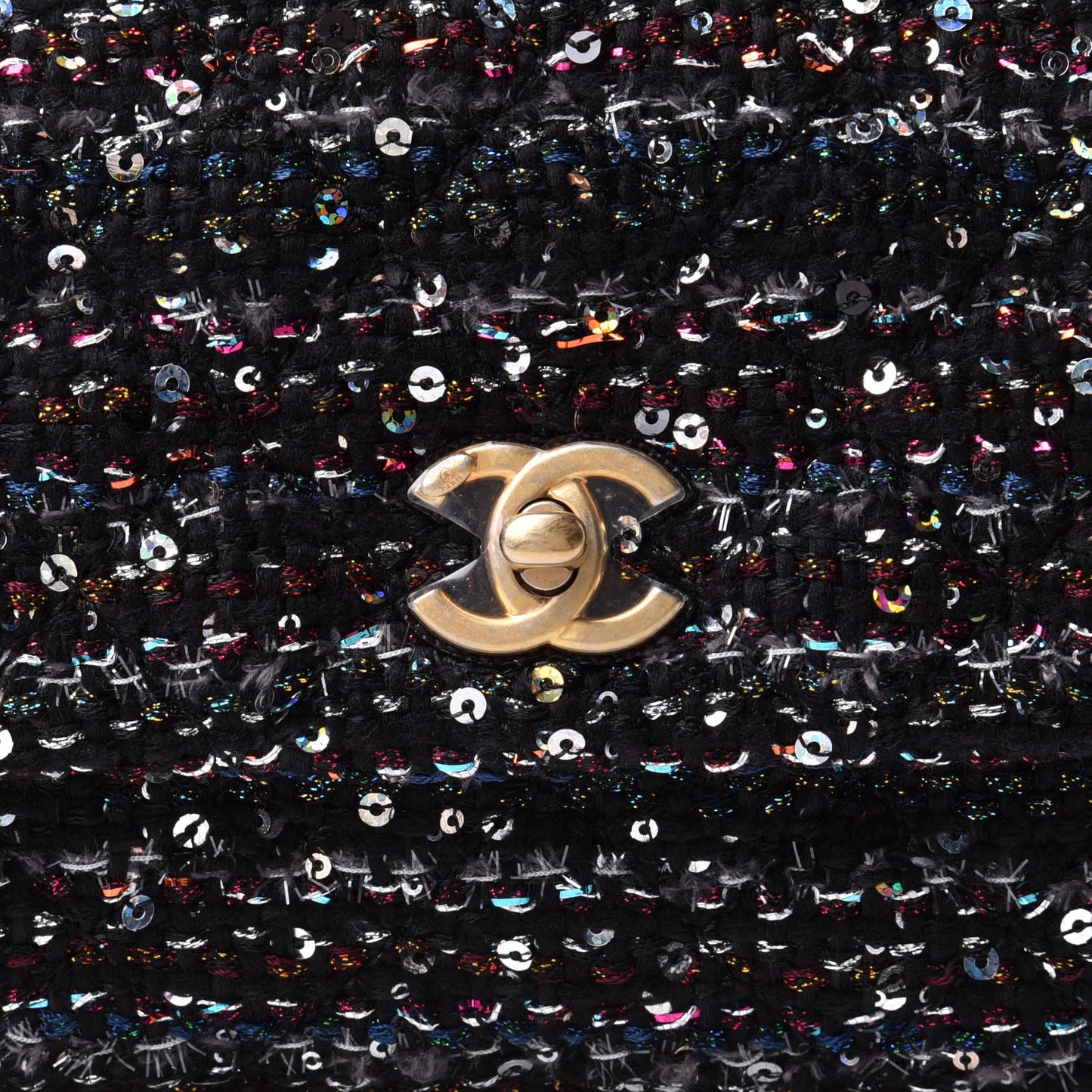 Tweed Sequin Mini Coco Handle Flap Black