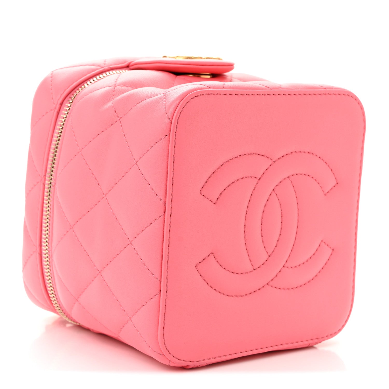 Chanel Calfskin Quilted Small Vanity Case With Chain Coral Pink 5 of 11