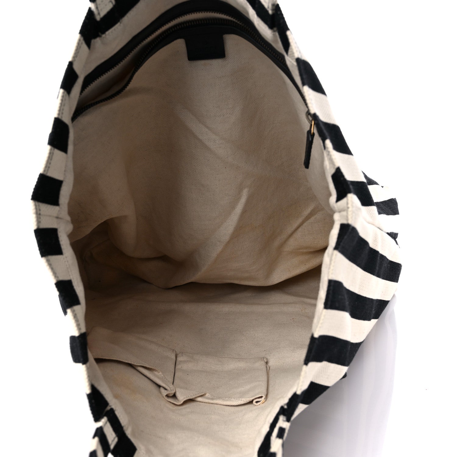 Gucci Cotton Canvas Stripe Logo Mens Tote White Black 5 of 17