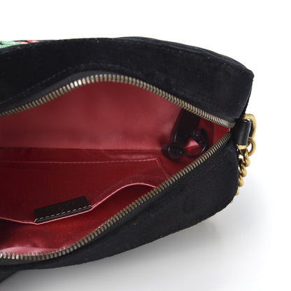 Gucci Velvet Matelasse Deer Embroidered Small GG Marmont Chain Shoulder Bag Black 4 of 9